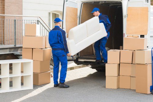 Removal van and moving boxes for a home move in New Addington