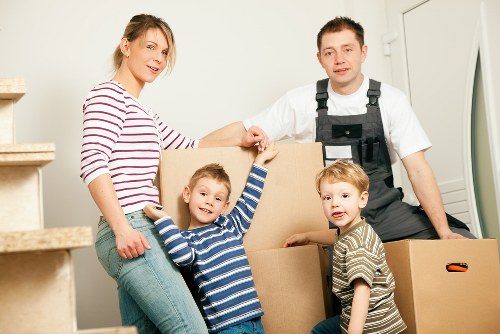 Household removal boxes and furniture ready for transport