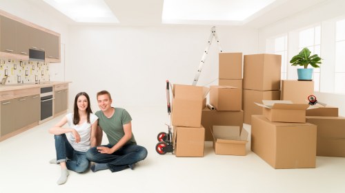Office relocation equipment prepared for a business move